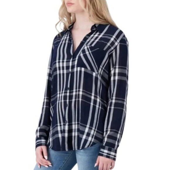 Lucky Brand Tops - NEW Lucky Brand Womens‎ XL Button Up Shirt Blue Plaid Pattern Gauze Collared